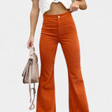 Kiara Pantalones de Terciopelo de Pierna Ancha de Cintura Alta