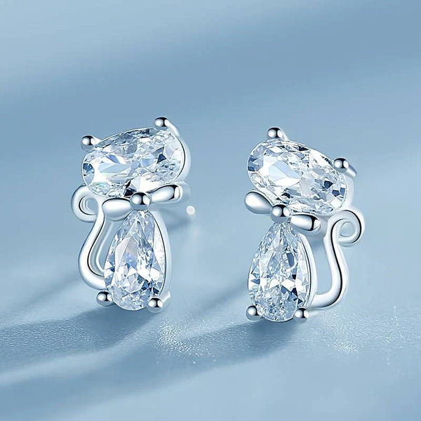 Pendientes con Circonita en Forma de Gato