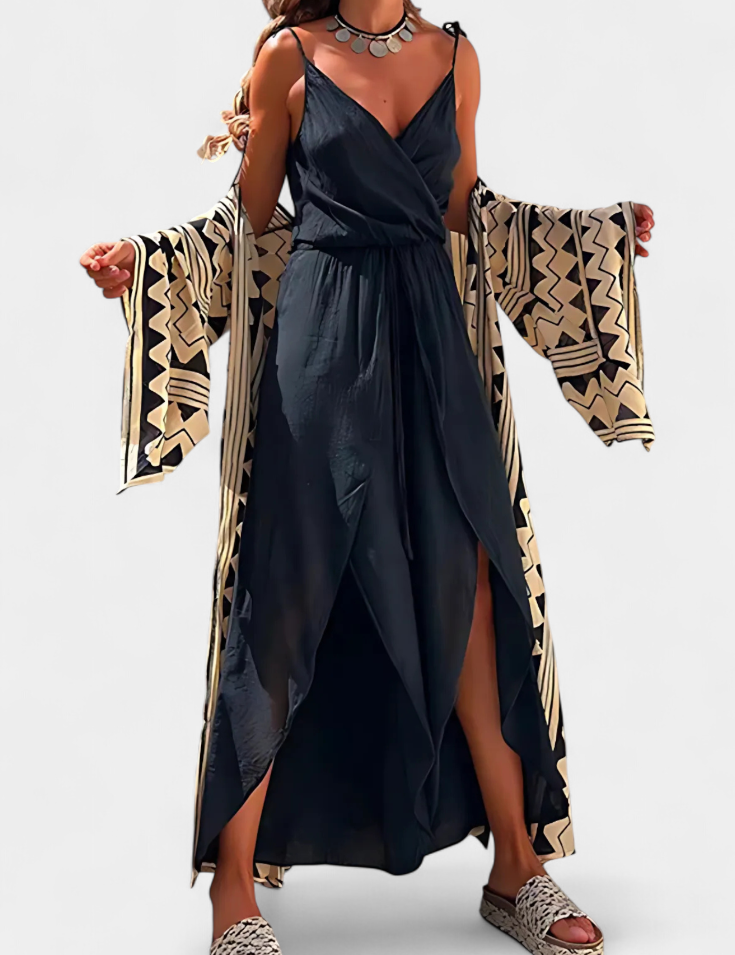 Donatila Mono de Algodón Lavado con Aberturas Laterales y Escote Cruzado