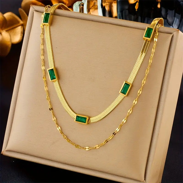 Collar Sorella Gem de dos capas en oro retro
