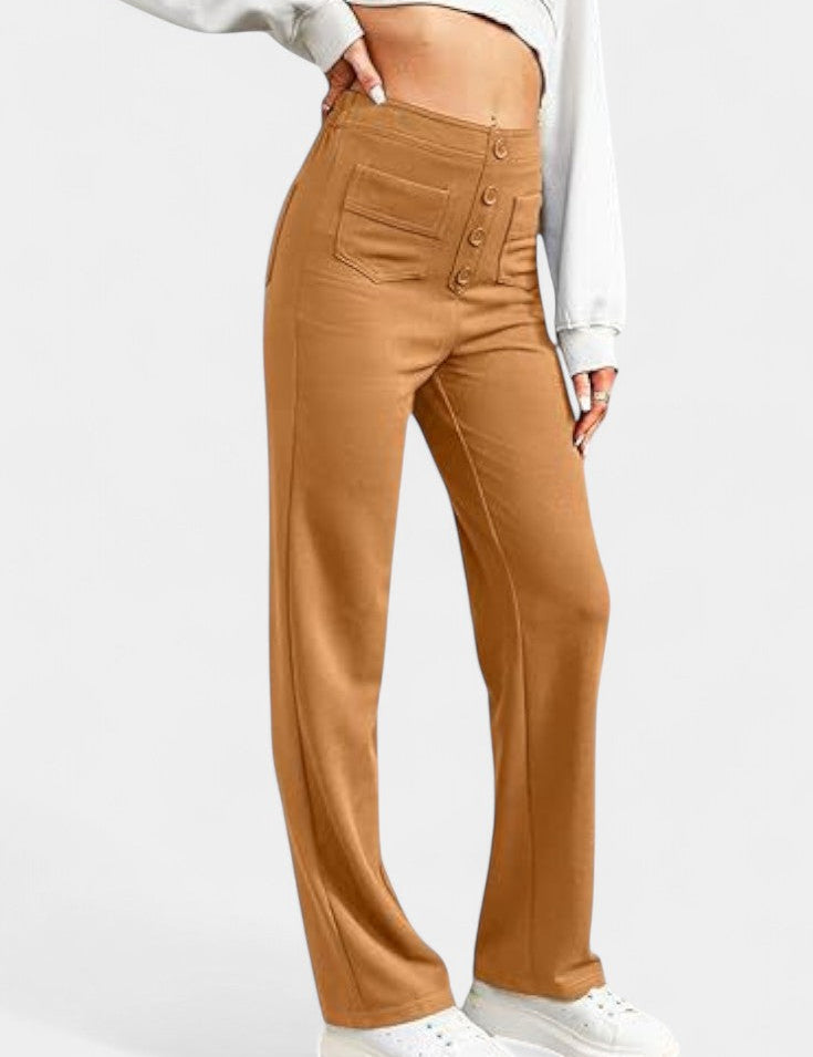 Nova Pantalones Rectos de Cintura Alta y Elasticidad