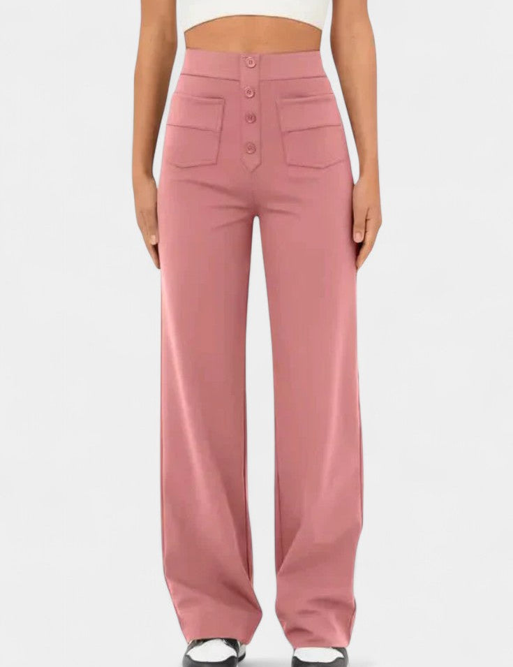 Nova Pantalones Rectos de Cintura Alta y Elasticidad