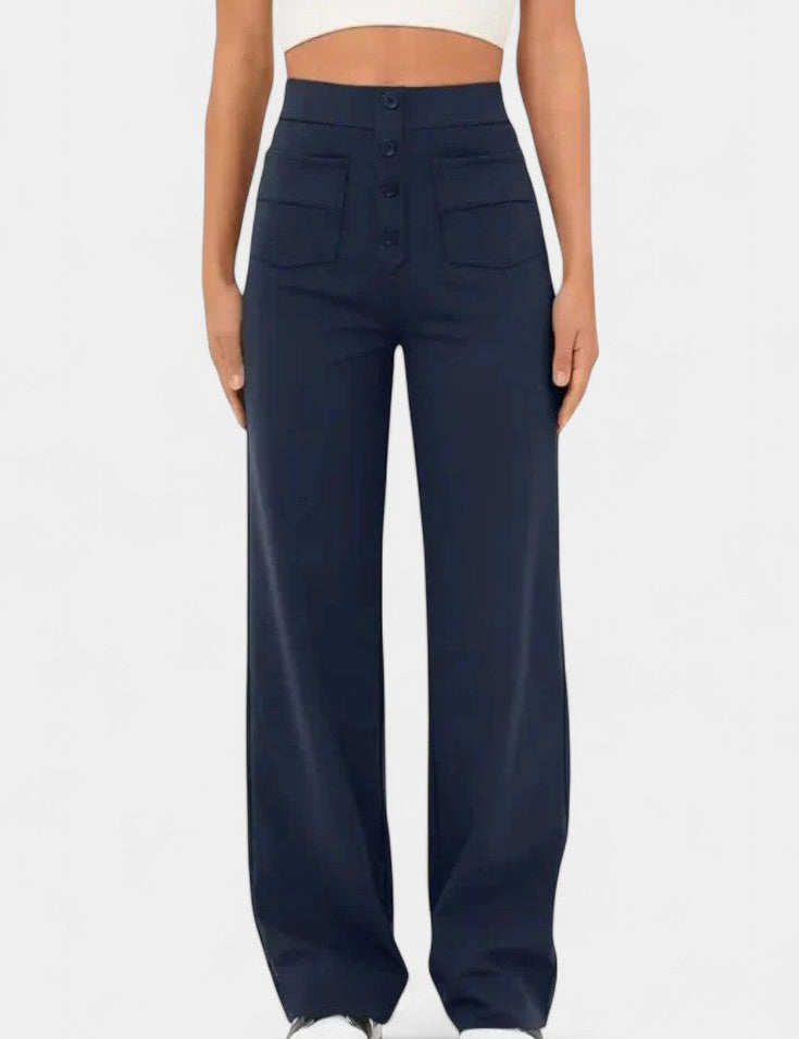 Nova Pantalones Rectos de Cintura Alta y Elasticidad