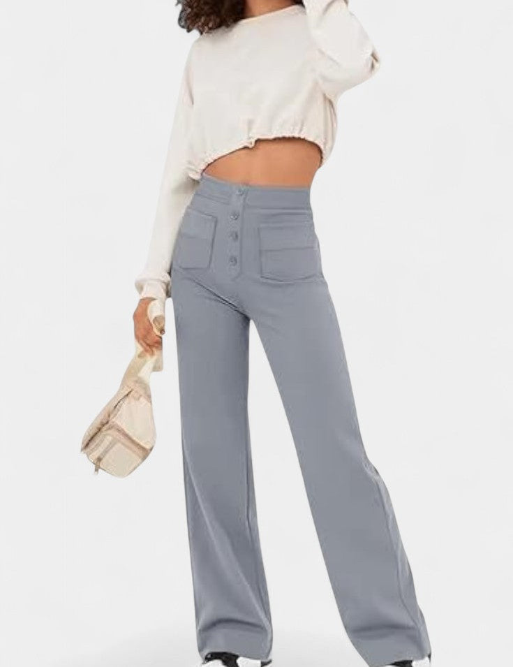 Nova Pantalones Rectos de Cintura Alta y Elasticidad