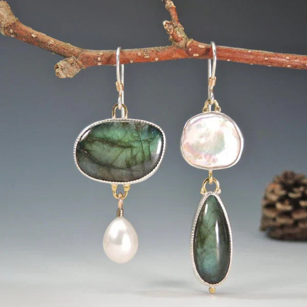 Pendientes Vintage de Piedra Natural en Plata