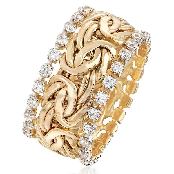 Anillo Vintage Dorado Trenzado con Zircón