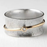 Anillo Vintage de Plata con Circón y Filete Dorado
