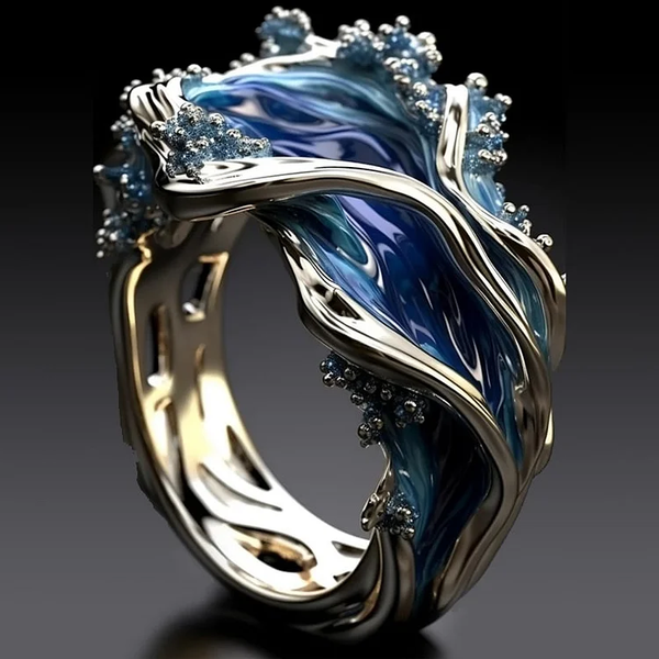 Anillo Vintage Dorado con Onda del Océano
