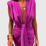 Lakisha Vestido Midi Fruncido con Escote Profundo