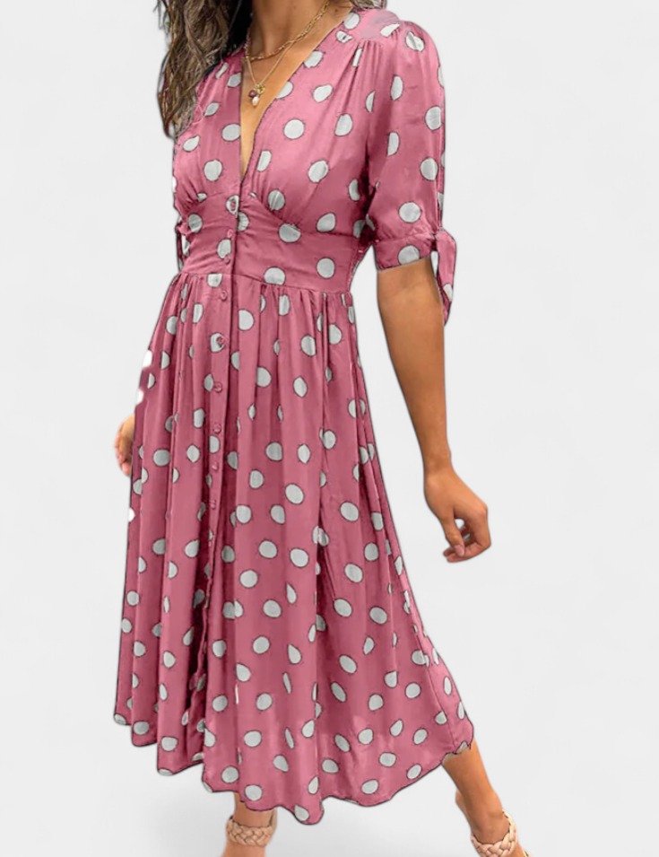 Lizzie Vestido Midi de Lunares con Escote en V Profundo
