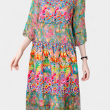 Kate Vestido Midi Vaporoso con Estampado Floral Artístico