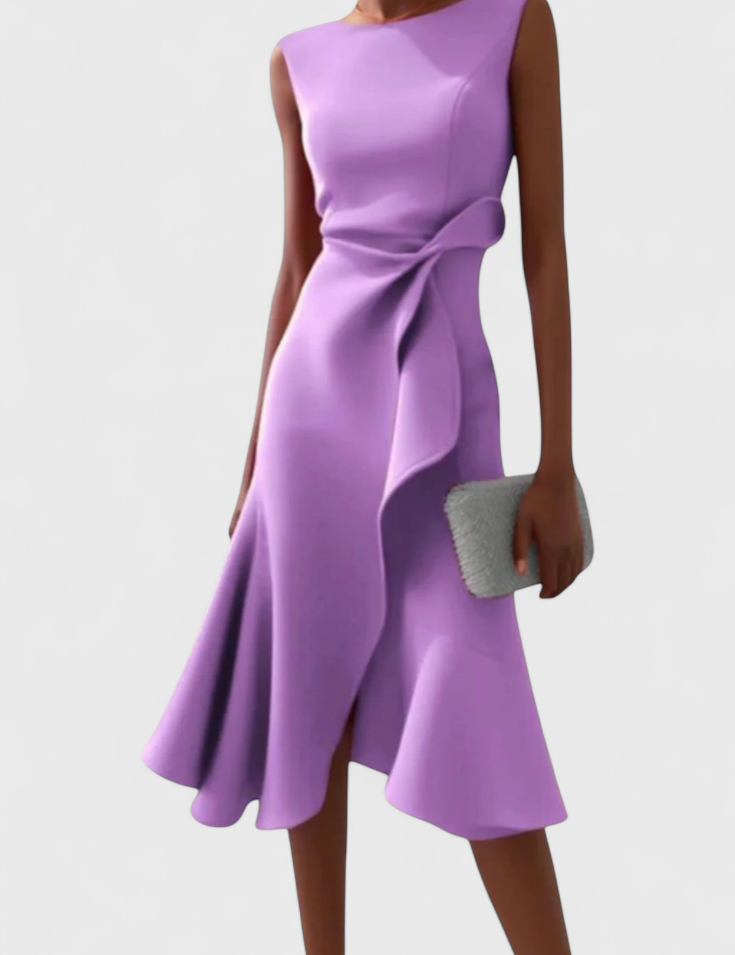 Claudia Vestido Midi Asimétrico con Drapeado Elegante