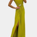 Shiloh Vestido Maxi Plisado con Abertura Lateral y Escote Cruzado