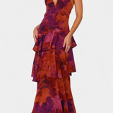 Domenica Vestido de Gasa con Escote en V y Capas Fluidas