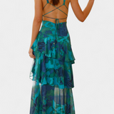 Domenica Vestido de Gasa con Escote en V y Capas Fluidas