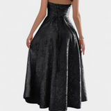 Gilda Vestido Midi Jacquard con Espalda Abierta y Cintura Alta