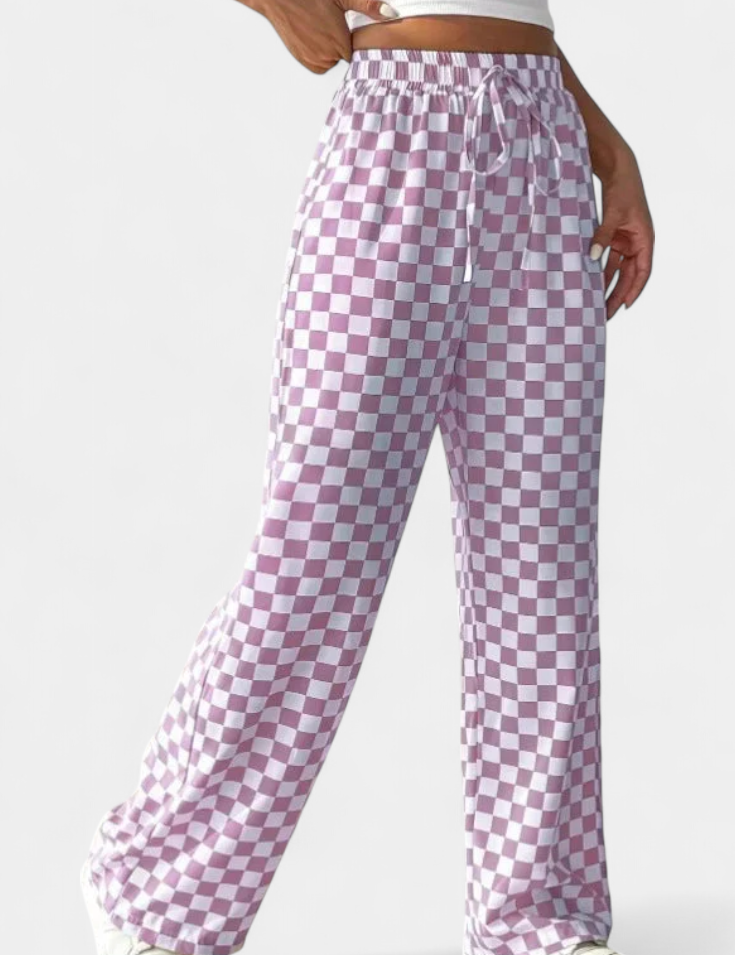 Hilaria Pantalones de Pierna Ancha con Estampado a Cuadros