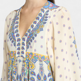 Novia Vestido Largo con Escote en V y Estampado Paisley Elegante