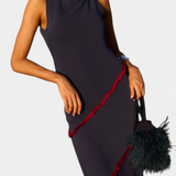 Orfila Vestido Midi Bodycon con Gasa y Flecos a Contraste