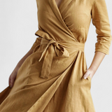 Sharon Vestido Midi Vintage de Algodón y Lino con Cuello de Solapa