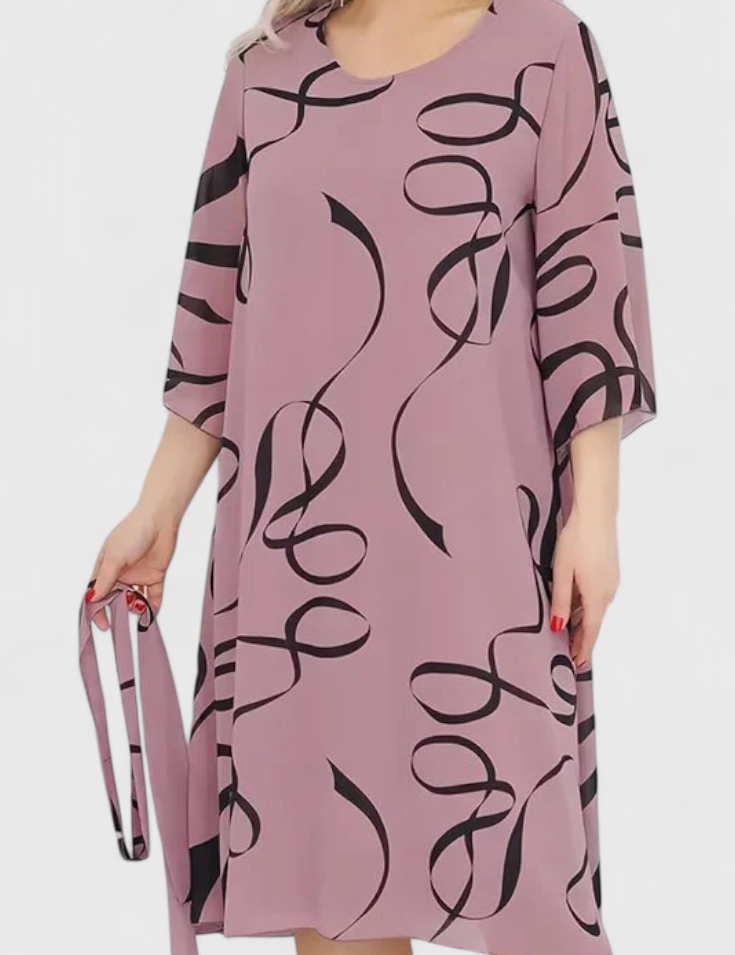 Amelie Vestido Midi Estampado con Cinturón y Corte Versátil