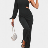 Sahar Mono Asimétrico con Cut-Out y Manga Larga Anudada