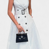 Diana Vestido Camisero Midi a Rayas con Cintura Anudada