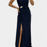 Shiloh Vestido Maxi Plisado con Abertura Lateral y Escote Cruzado