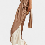 Rebecca Vestido Maxi Irregular de Color Bloque con Espalda Descubierta