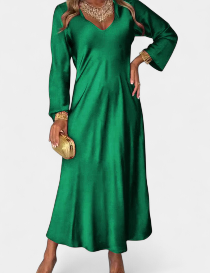 Riva Vestido Fluido con Escote en V y Mangas Largas