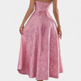 Gilda Vestido Midi Jacquard con Espalda Abierta y Cintura Alta