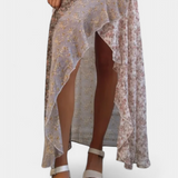 Ruth Vestido Largo Floral con Mangas 3/4 y Paneles Volantes