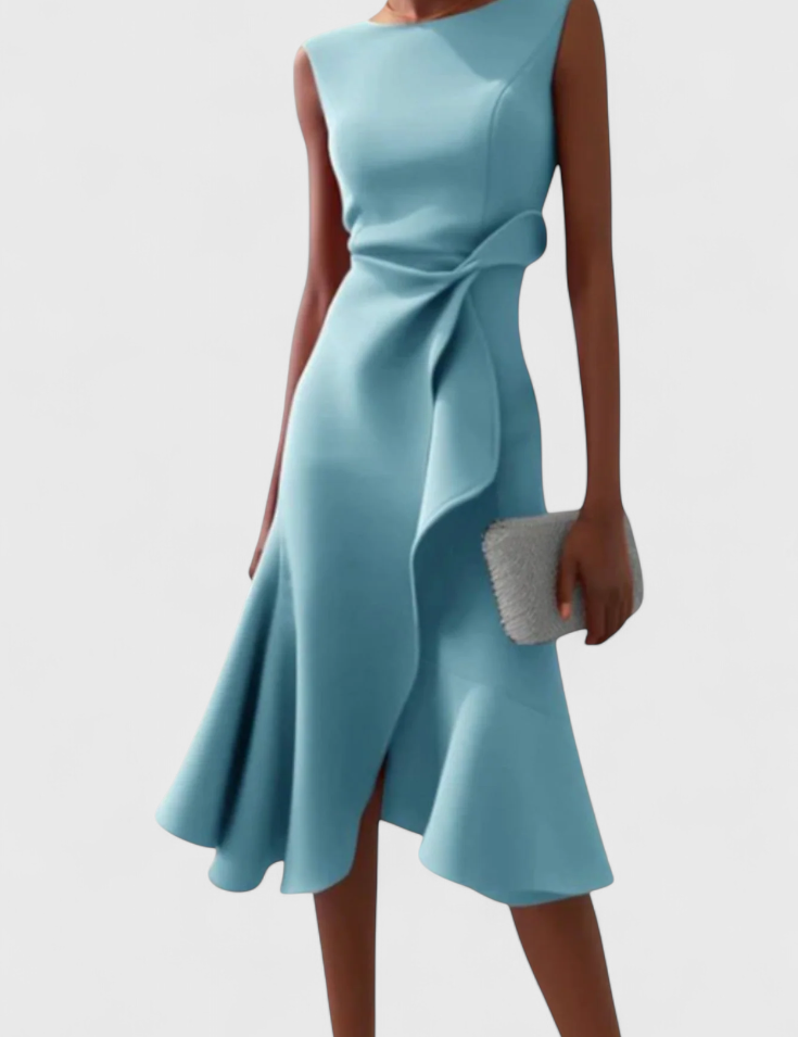 Claudia Vestido Midi Asimétrico con Drapeado Elegante