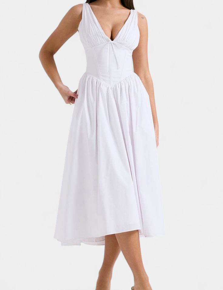 Margie Vestido Midi de Escote en V y Estampado Floral Romántico