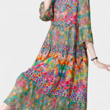 Kate Vestido Midi Vaporoso con Estampado Floral Artístico