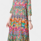 Kate Vestido Midi Vaporoso con Estampado Floral Artístico