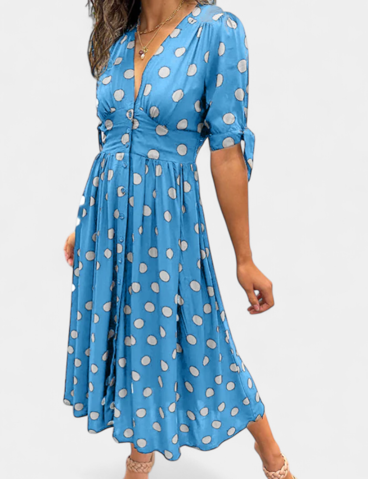 Lizzie Vestido Midi de Lunares con Escote en V Profundo