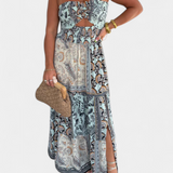 Edurne Vestido Largo Estampado con Escote Palabra de Honor