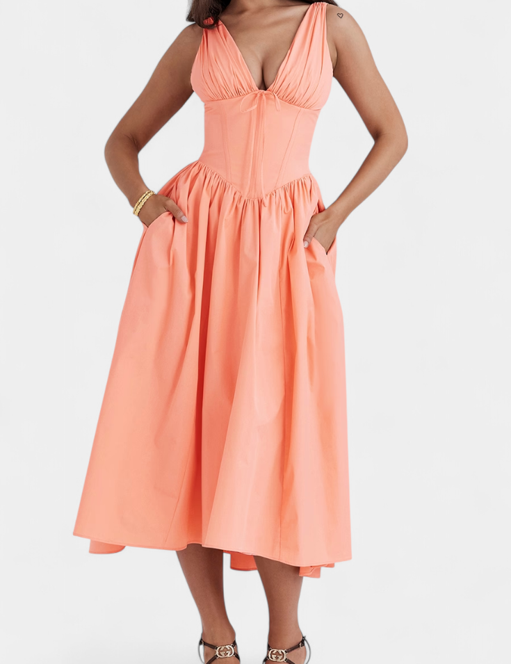 Margie Vestido Midi de Escote en V y Estampado Floral Romántico