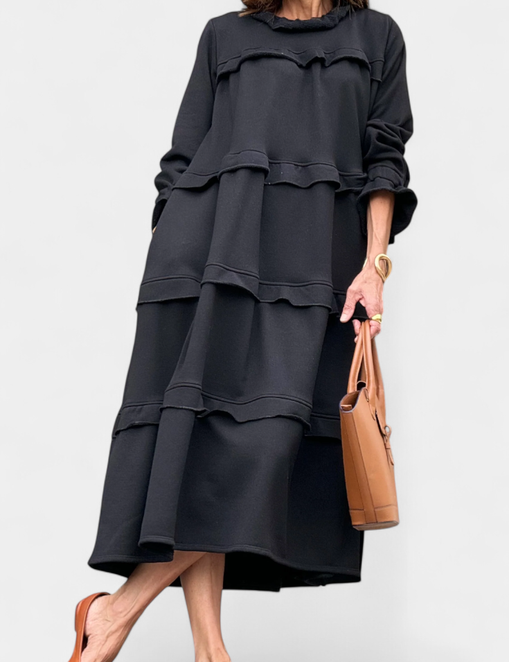 Jada Vestido Sudadera con Volantes y Silueta Casual-Chic