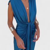 Lakisha Vestido Midi Fruncido con Escote Profundo