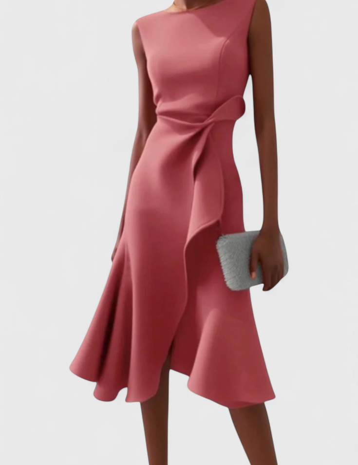 Claudia Vestido Midi Asimétrico con Drapeado Elegante