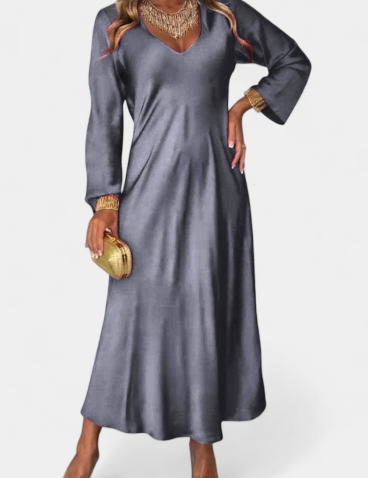 Riva Vestido Fluido con Escote en V y Mangas Largas