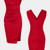 Rosanna Vestido Ceñido Elegante con Escote en V y Abertura Lateral