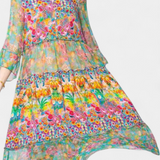 Kate Vestido Midi Vaporoso con Estampado Floral Artístico