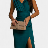 Rosanna Vestido Ceñido Elegante con Escote en V y Abertura Lateral