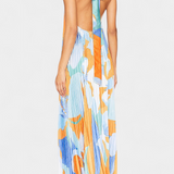 Giselle Vestido Largo Plisado con Escote Halter y Movimiento Elegante