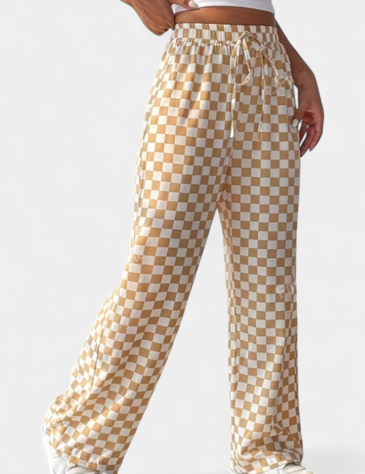 Hilaria Pantalones de Pierna Ancha con Estampado a Cuadros