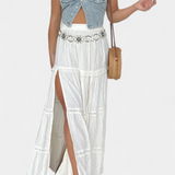 Dola Falda Maxi Boho con Encaje y Abertura Frontal