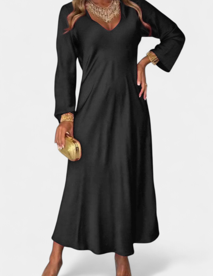 Riva Vestido Fluido con Escote en V y Mangas Largas